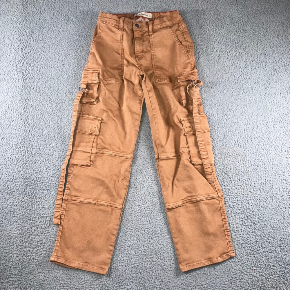 Love Trends Cargo Pants Junior 9 Brown Utility Multi Pocket Strap Straight Leg